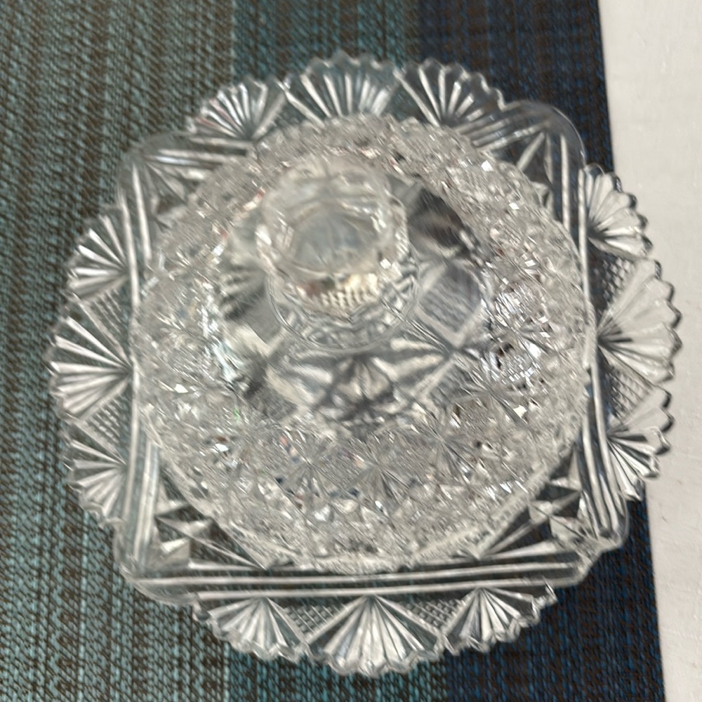 Vintage cut glass butter dish that is so pretty!